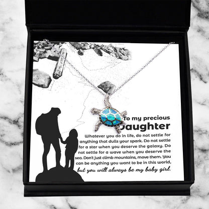 Daughter Gift You Will Always Be My Little Girl Birthday Graduation Sea Turtle Opal Pendant Necklace