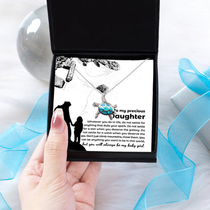 Daughter Gift You Will Always Be My Little Girl Birthday Graduation Sea Turtle Opal Pendant Necklace