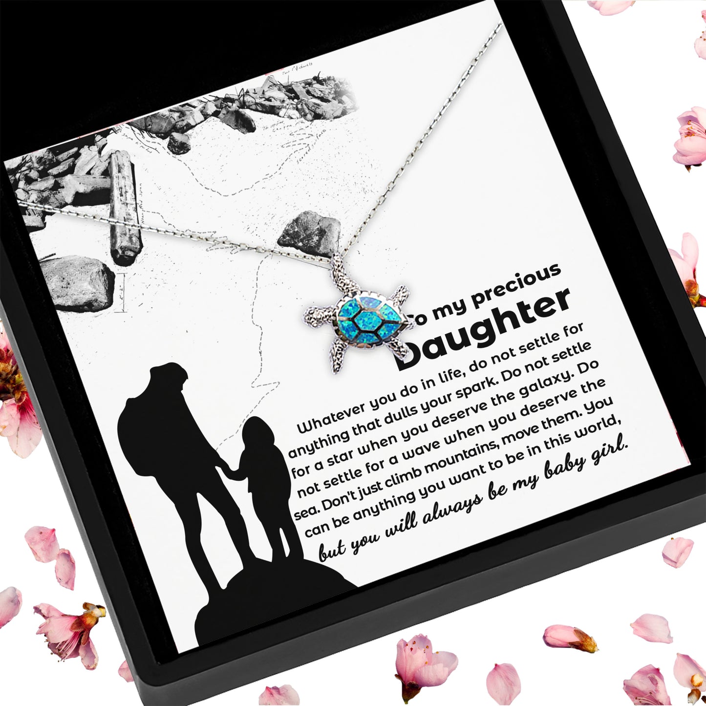 Daughter Gift You Will Always Be My Little Girl Birthday Graduation Sea Turtle Opal Pendant Necklace