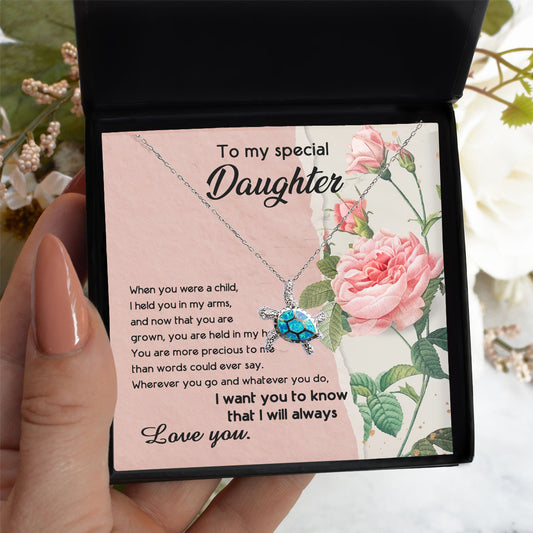 Daughter Birthday Graduation Gift You are in My Heart Sea Turtle Opal Pendant Necklace