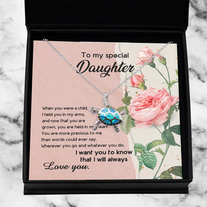 Daughter Birthday Graduation Gift You are in My Heart Sea Turtle Opal Pendant Necklace