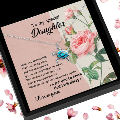 Daughter Birthday Graduation Gift You are in My Heart Sea Turtle Opal Pendant Necklace