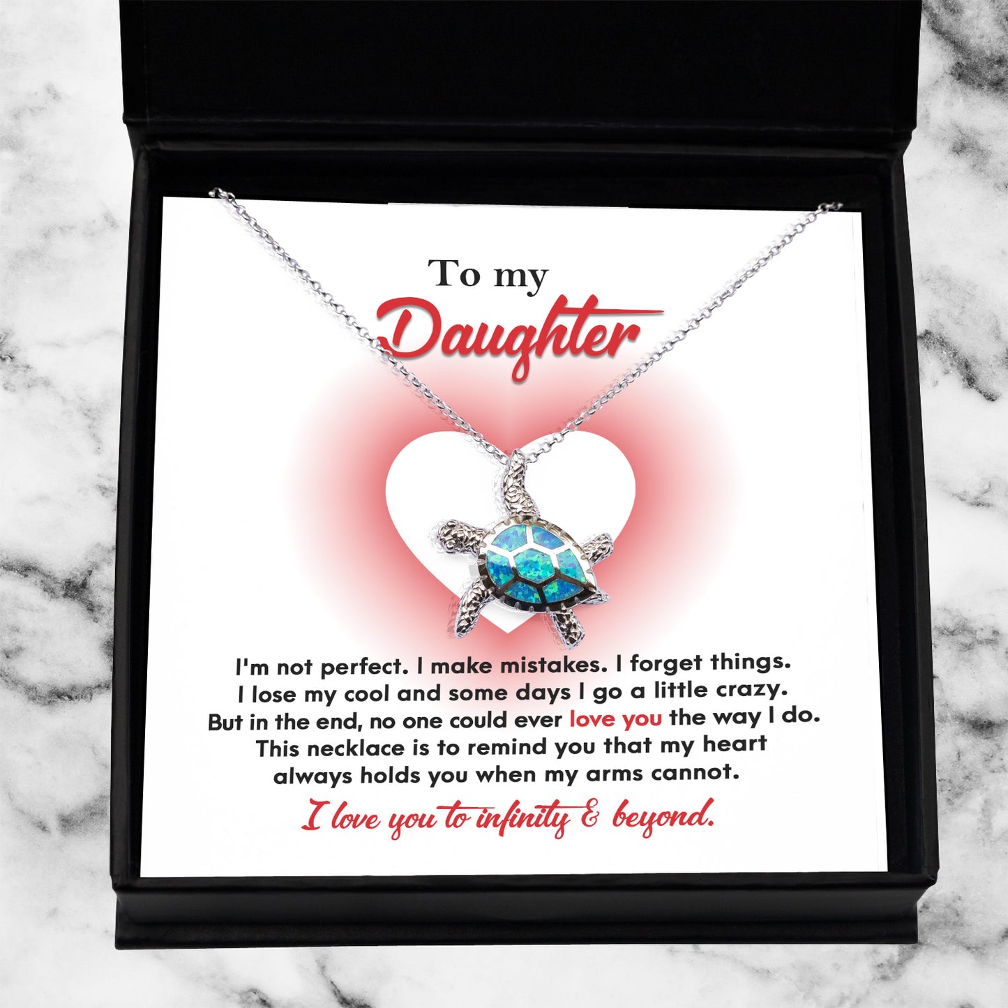 Daughter Birthday Graduation Gift My Heart Holds You When My Arms Cannot Sea Turtle Opal Pendant Necklace