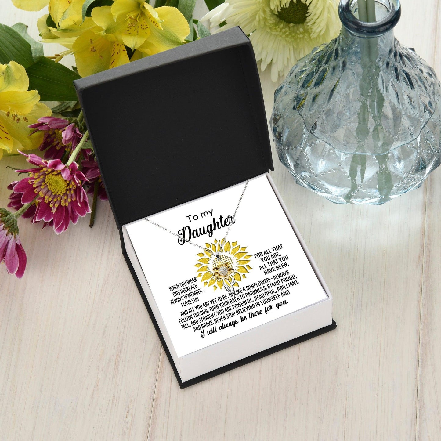 Daughter Never Stop Believing In Yourself Sunflower Pendant Necklace Birthday Graduation Holiday Gift