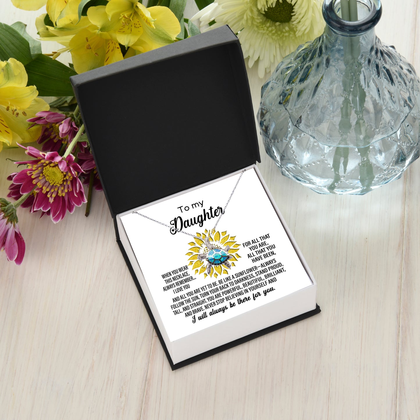 Daughter Never Stop Believing In Yourself Sunflower Pendant Necklace Birthday Graduation Holiday Gift