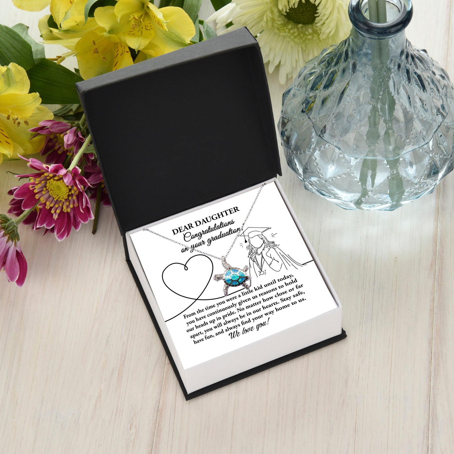 Daughter Graduation Gift Congratulations Stay Safe Have Fun Opal Turtle Pendant Necklace