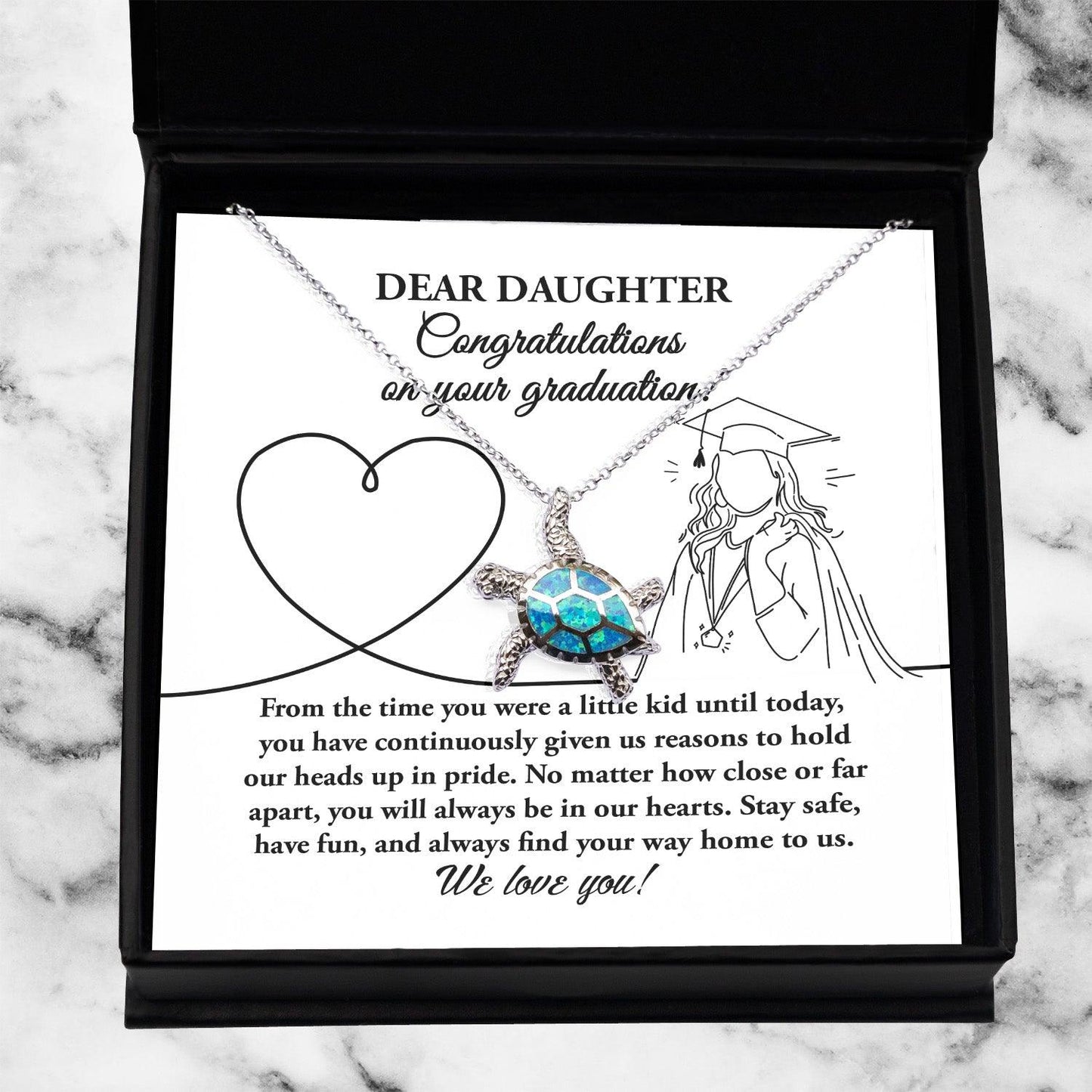 Daughter Graduation Gift Congratulations Stay Safe Have Fun Opal Turtle Pendant Necklace