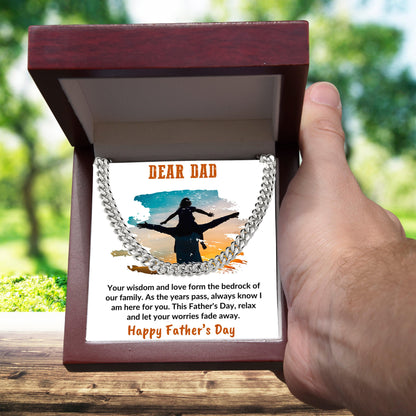 Gift for Dad Personalized Cuban Chain Link Necklace - Your Wisdom and Love Form the Bedrock of Our Family