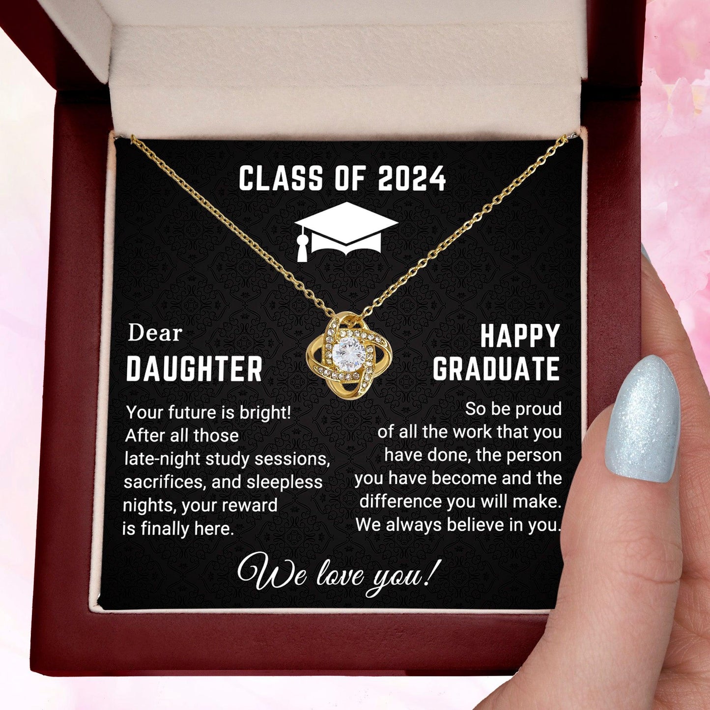 Dear Daughter Your Future is Bright Graduation Class of 2024 Love Knot Pendant Necklace