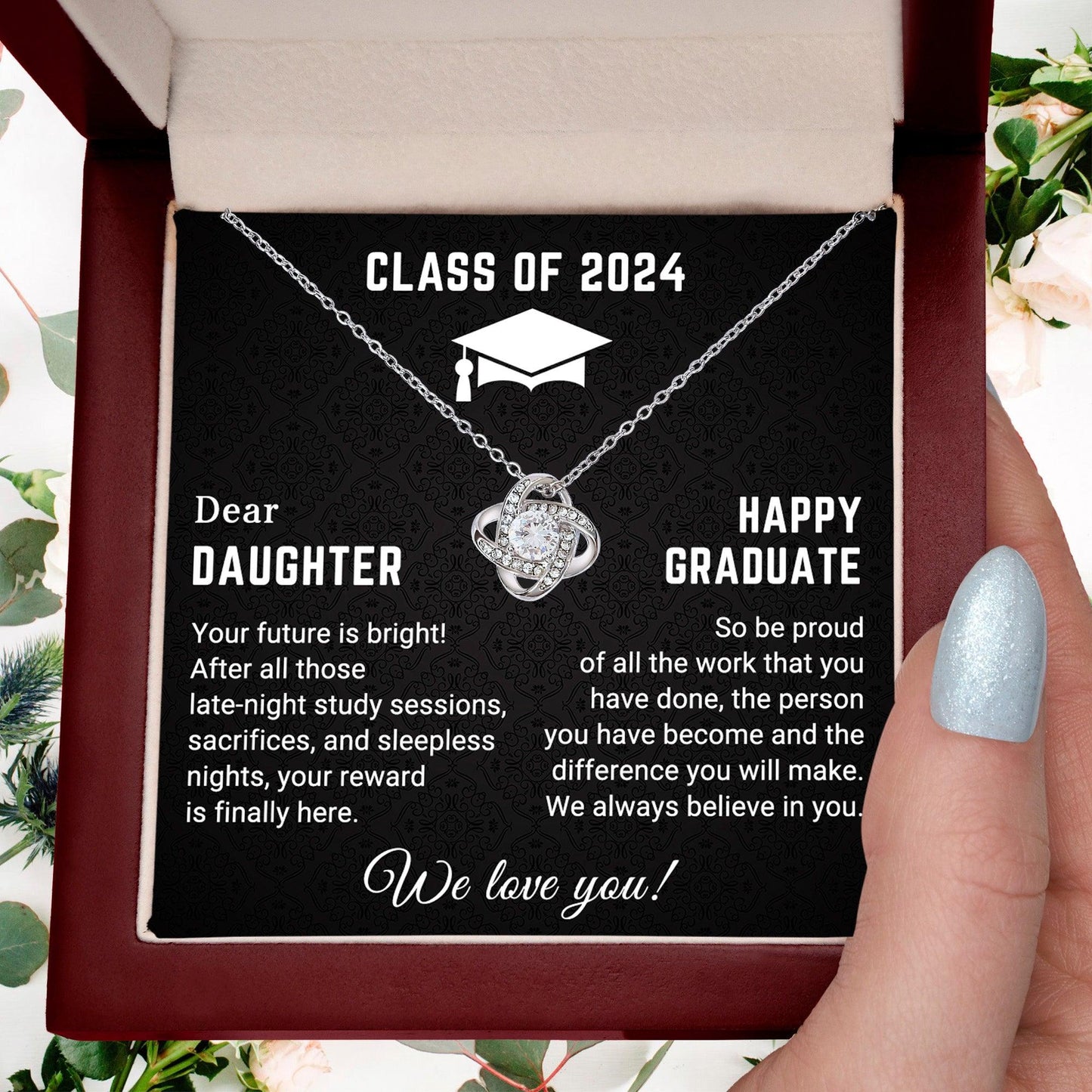 Dear Daughter Your Future is Bright Graduation Class of 2024 Love Knot Pendant Necklace