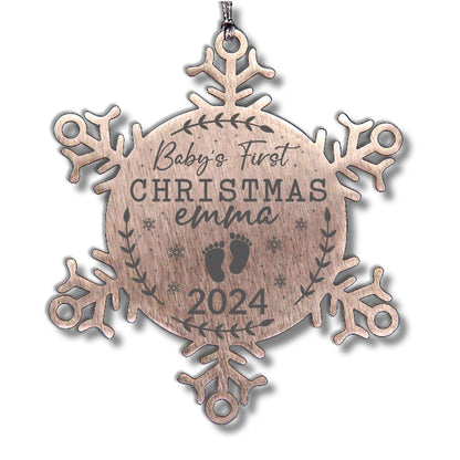 Baby's First Christmas Personalized Laser Engraved Stainless Steel Snowflake Christmas Tree Ornament