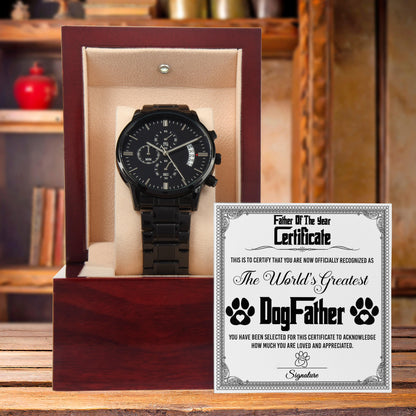 Father of the Year Certificate for the World's Greatest Dog Father Black Chronograph Watch