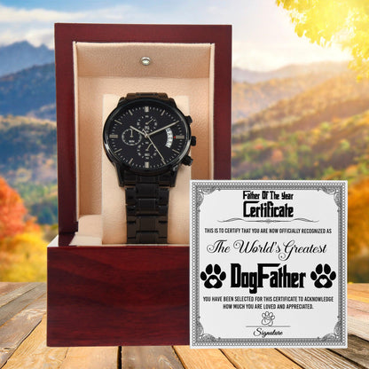 Father of the Year Certificate for the World's Greatest Dog Father Black Chronograph Watch