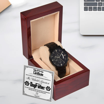 Father of the Year Certificate for the World's Greatest Dog Father Black Chronograph Watch