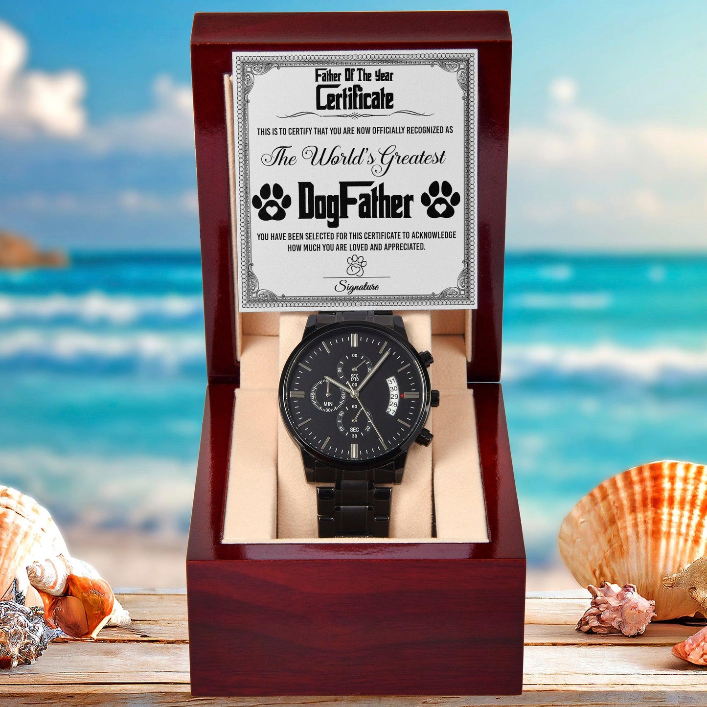 Father of the Year Certificate for the World's Greatest Dog Father Black Chronograph Watch