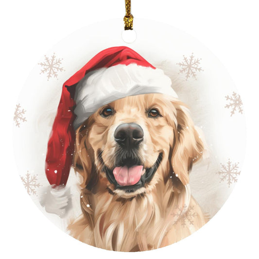 Golden Retriever Santa Claus Christmas Tree Circle Ornament