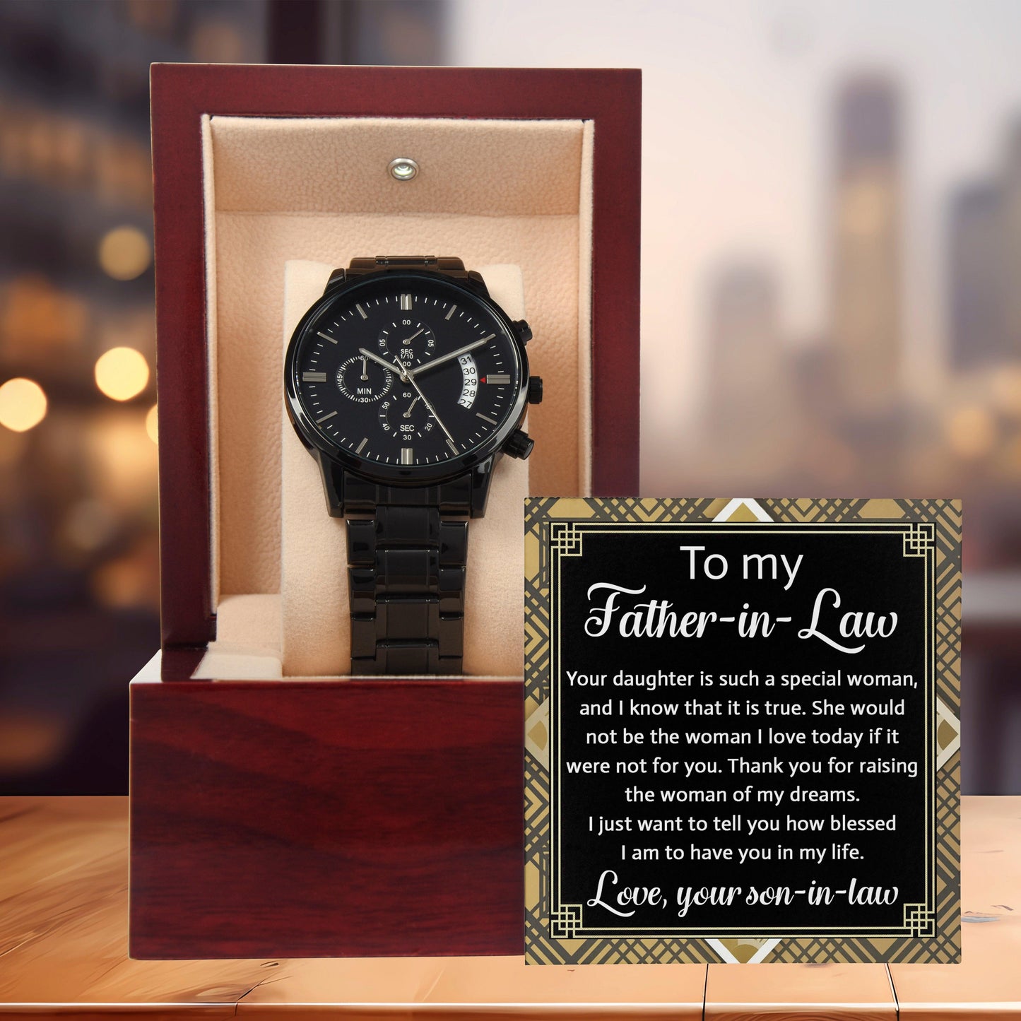 Gift for Father-In-Law - Your Daughter is a Special Woman From Son-in-law Black Chronograph Watch