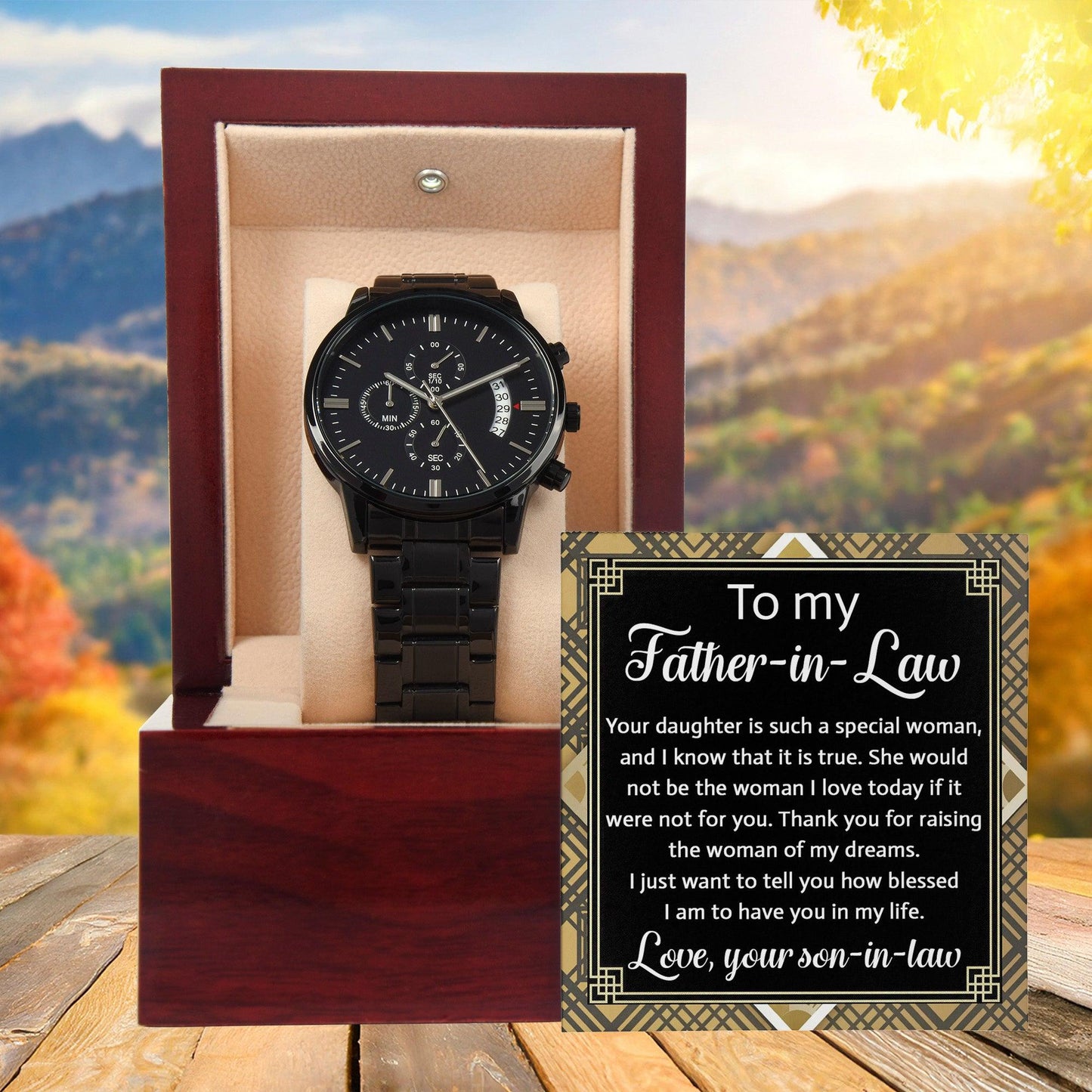 Gift for Father-In-Law - Your Daughter is a Special Woman From Son-in-law Black Chronograph Watch