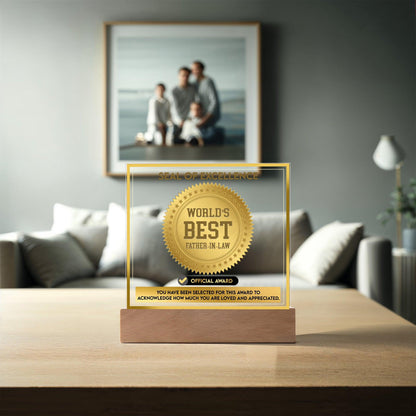 Gift for Father-in-Law Seal of Excellence Award World's Best Father-in-Law Acrylic Plaque