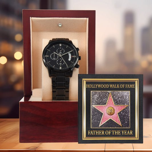 Gift for Dad Hollywood Walk of Fame Father of the Year Black Chronograph Watch