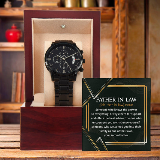 Gift for Father-in-Law - Definition: Someone Who Knows the Answer - Black Chronograph Watch