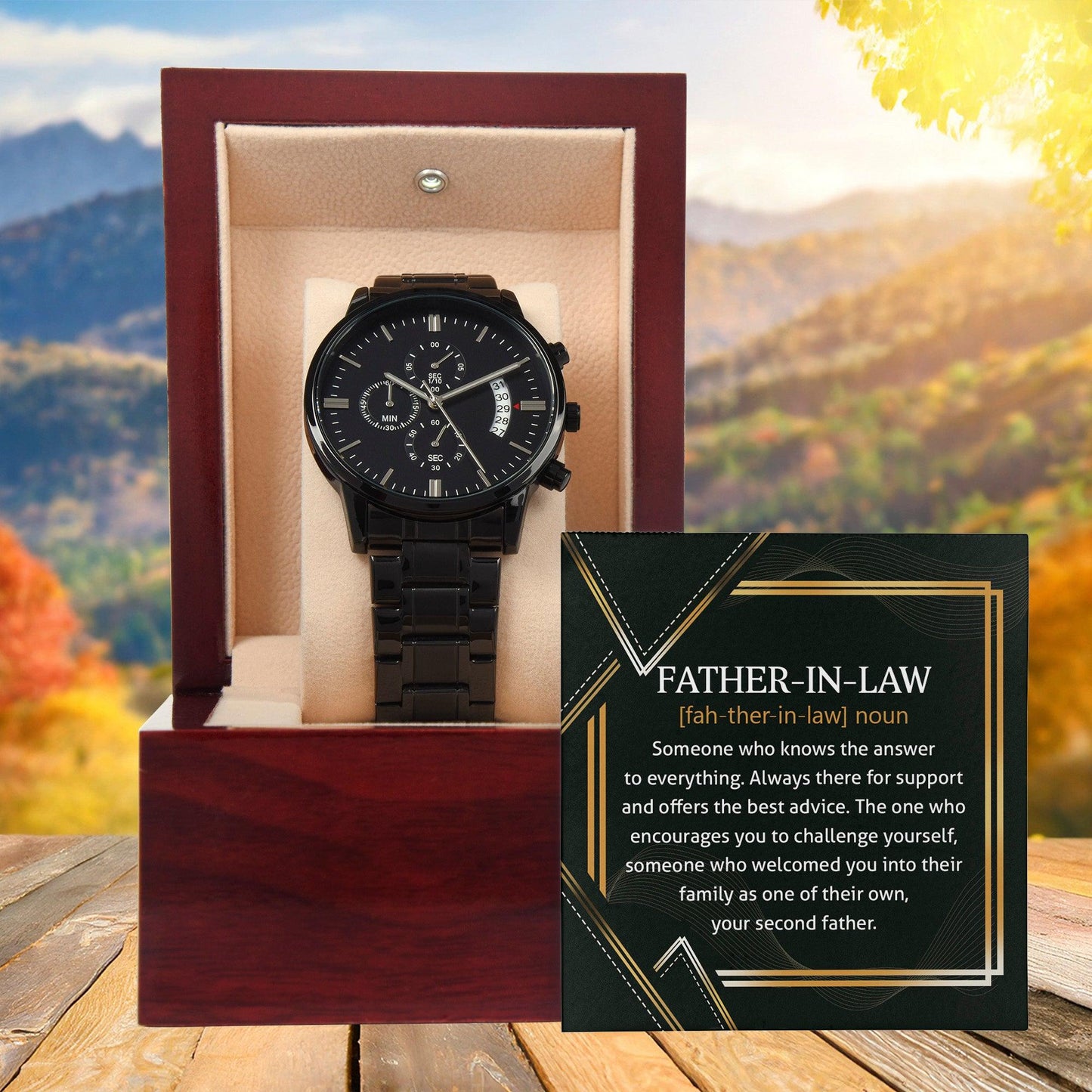 Gift for Father-in-Law - Definition: Someone Who Knows the Answer - Black Chronograph Watch