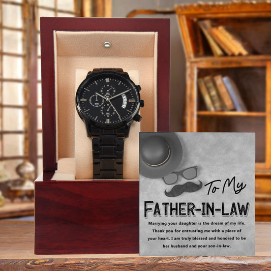 Gift for Father-in-Law - Honored To Be Your Son-in-Law Black Chronograph Watch