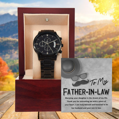 Gift for Father-in-Law - Honored To Be Your Son-in-Law Black Chronograph Watch