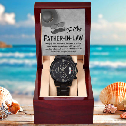 Gift for Father-in-Law - Honored To Be Your Son-in-Law Black Chronograph Watch