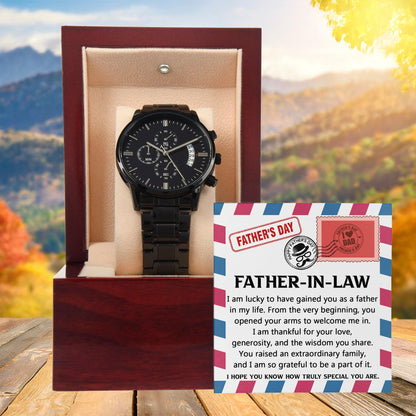 Gift for Father-in-law - I am Lucky to Have You as my Father Black Chronograph Watch