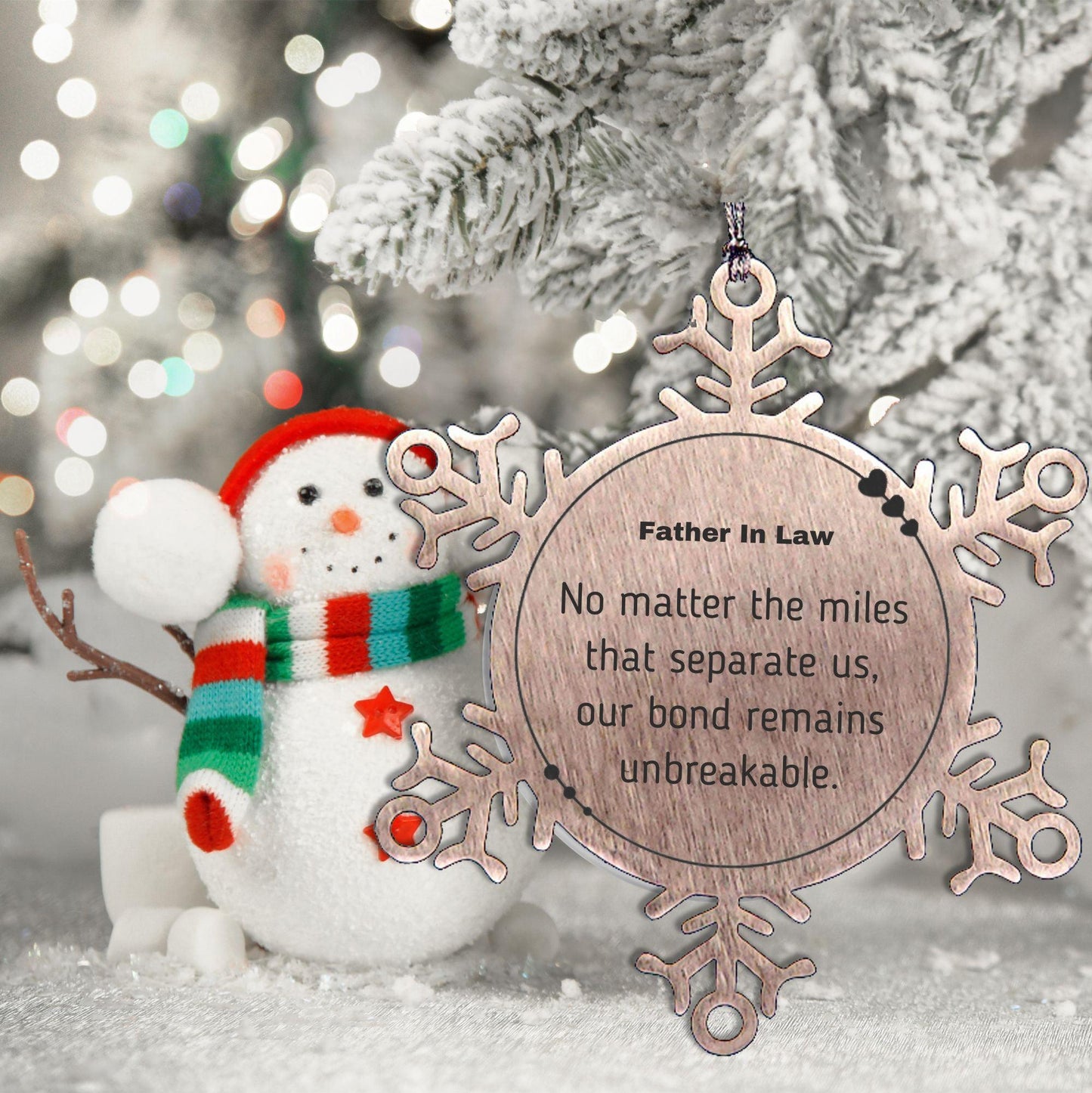 Father In Law Long Distance Relationship Gifts, No matter the miles that separate us, Cute Love Snowflake Ornament For Father In Law, Birthday Christmas Unique Gifts For Father In Law - Mallard Moon Gift Shop