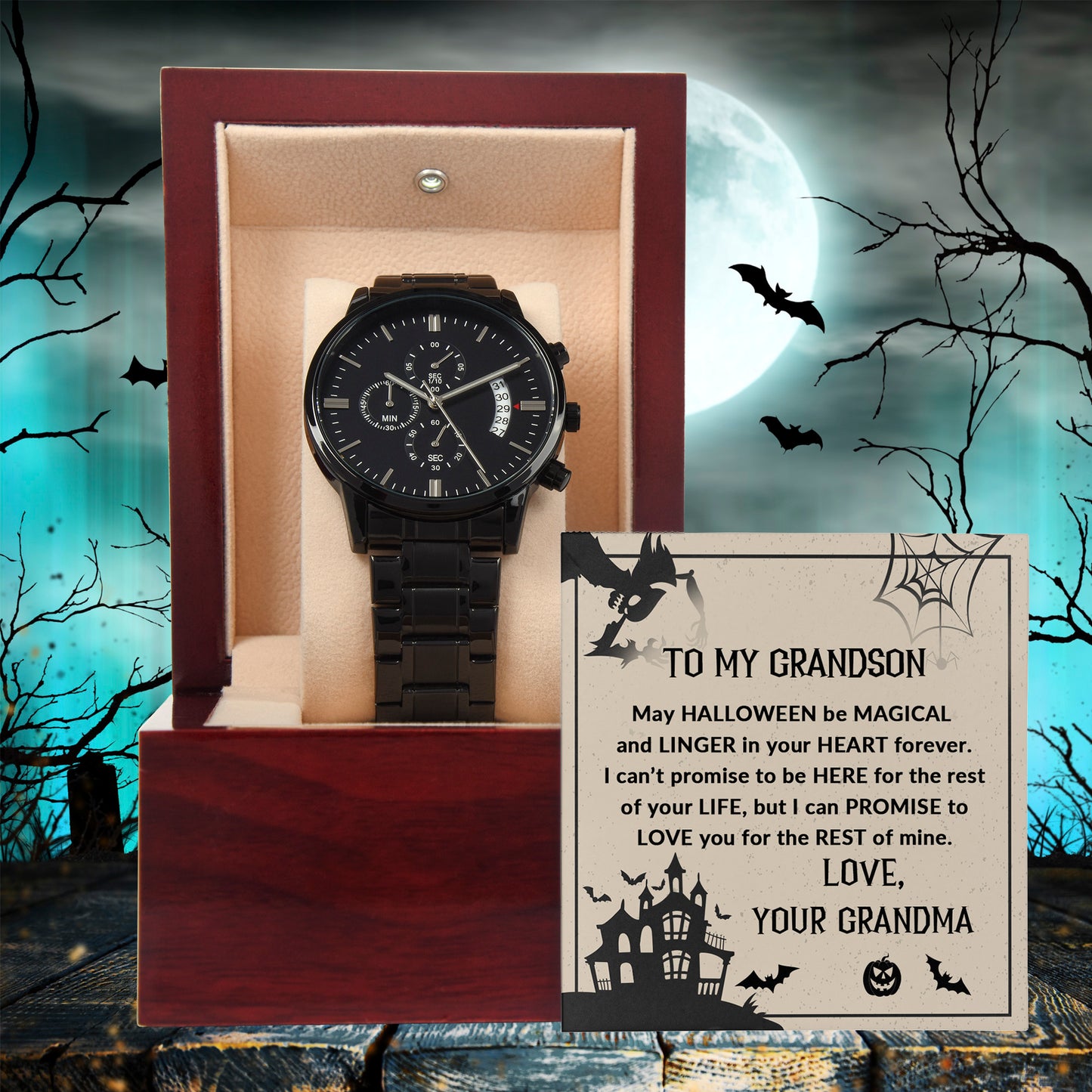 Grandson, May Halloween be Magical - Personalized Black Chronograph Watch