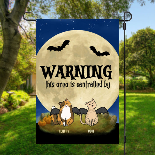 Halloween Cat Personalized Garden Flag - Warning This Area Is Controlled by Cats