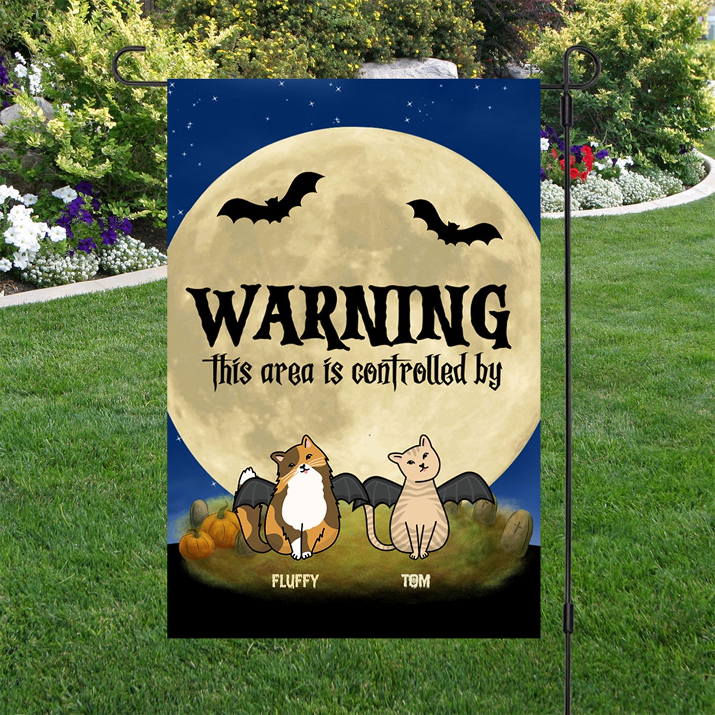 Halloween Cat Personalized Garden Flag - Warning This Area Is Controlled by Cats