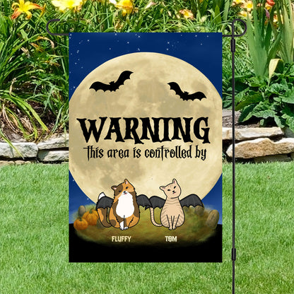 Halloween Cat Personalized Garden Flag - Warning This Area Is Controlled by Cats