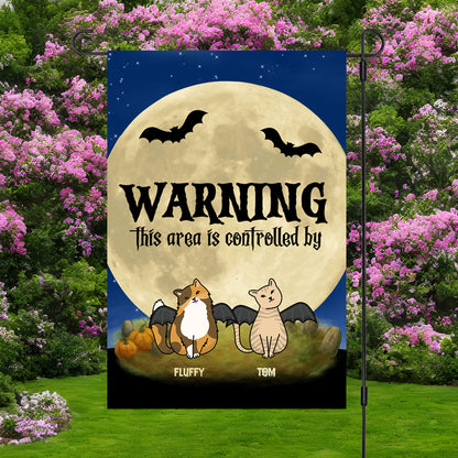 Halloween Cat Personalized Garden Flag - Warning This Area Is Controlled by Cats