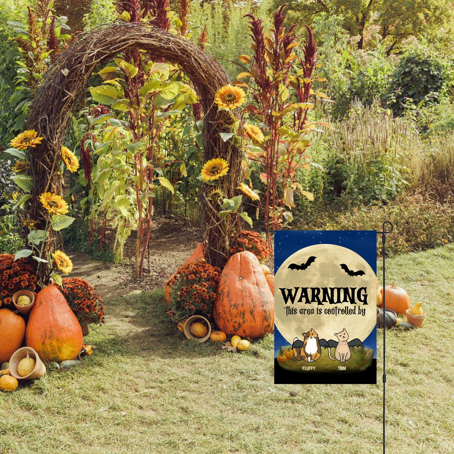 Halloween Cat Personalized Garden Flag - Warning This Area Is Controlled by Cats