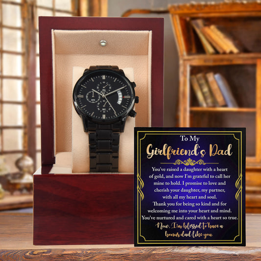 Gift for Girlfriend's Dad You Raised a Daughter with a Heart Of Gold Black Chronograph Watch