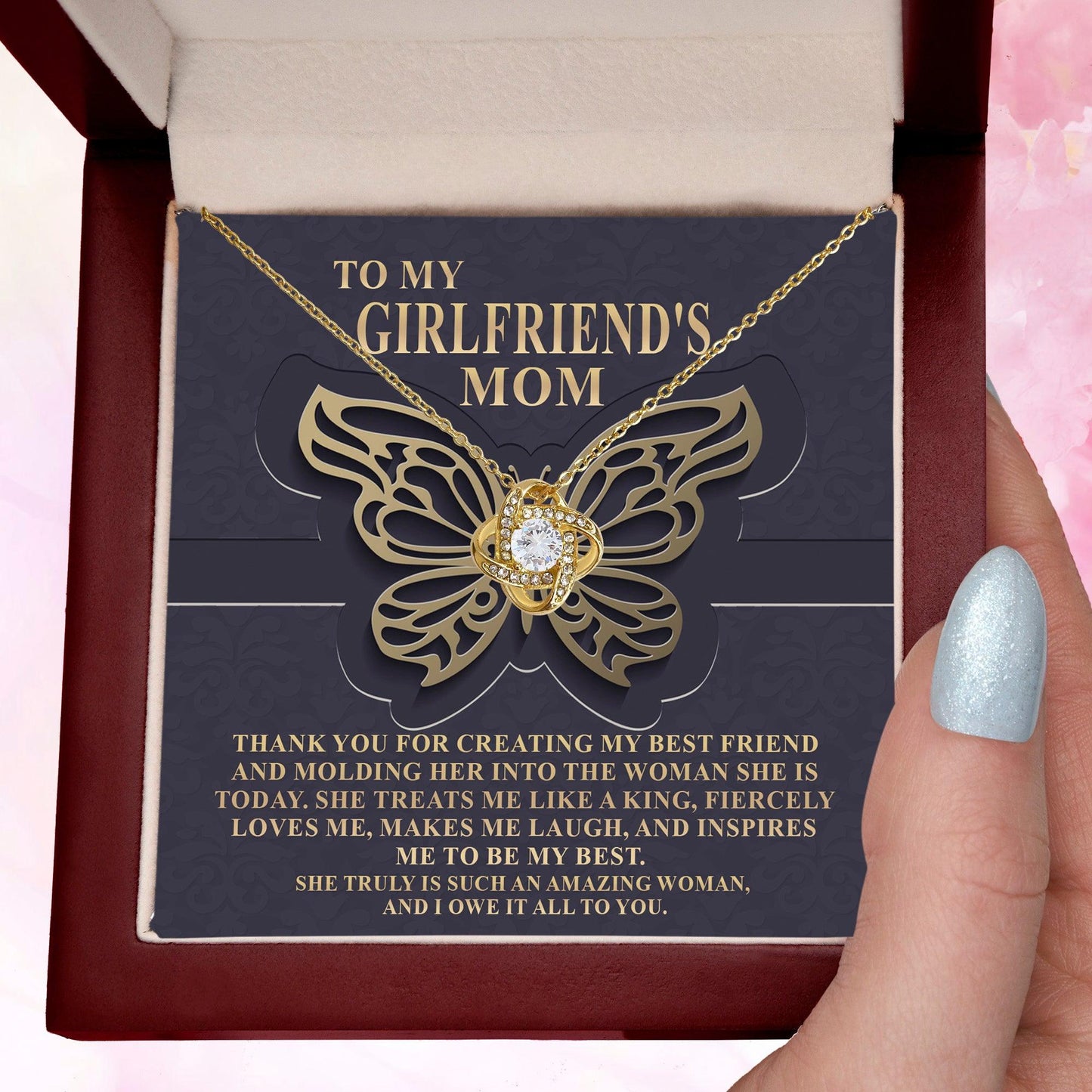 To My Girlfriend's Mother Thank You for Raising a Wonderful Woman Love Knot Pendant Necklace