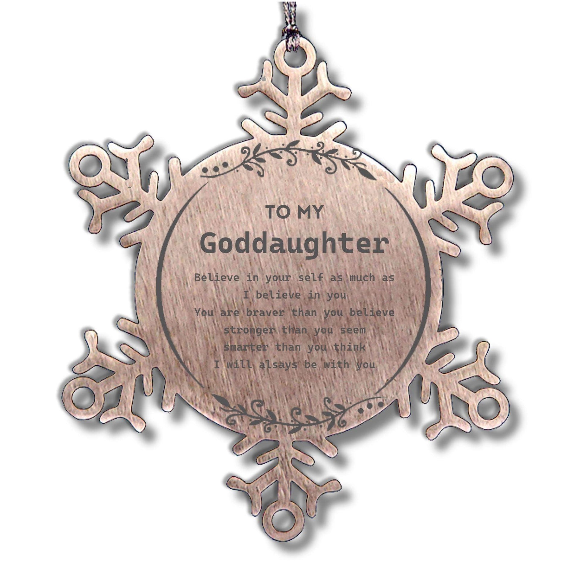 Goddaughter Snowflake Ornament Gifts, To My Goddaughter You are braver than you believe, stronger than you seem, Inspirational Gifts For Goddaughter Ornament, Birthday, Christmas Gifts For Goddaughter Men Women - Mallard Moon Gift Shop