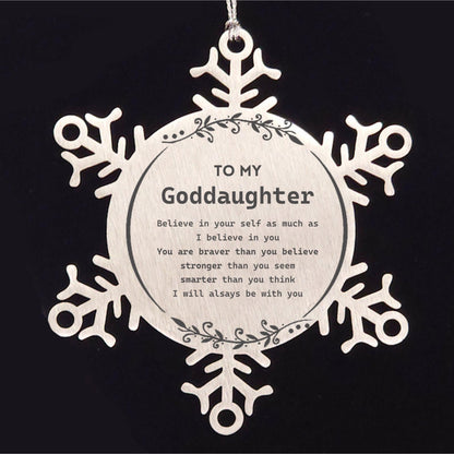 Goddaughter Snowflake Ornament Gifts, To My Goddaughter You are braver than you believe, stronger than you seem, Inspirational Gifts For Goddaughter Ornament, Birthday, Christmas Gifts For Goddaughter Men Women - Mallard Moon Gift Shop