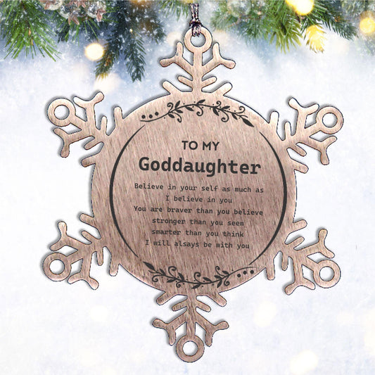 Goddaughter Snowflake Ornament Gifts, To My Goddaughter You are braver than you believe, stronger than you seem, Inspirational Gifts For Goddaughter Ornament, Birthday, Christmas Gifts For Goddaughter Men Women - Mallard Moon Gift Shop