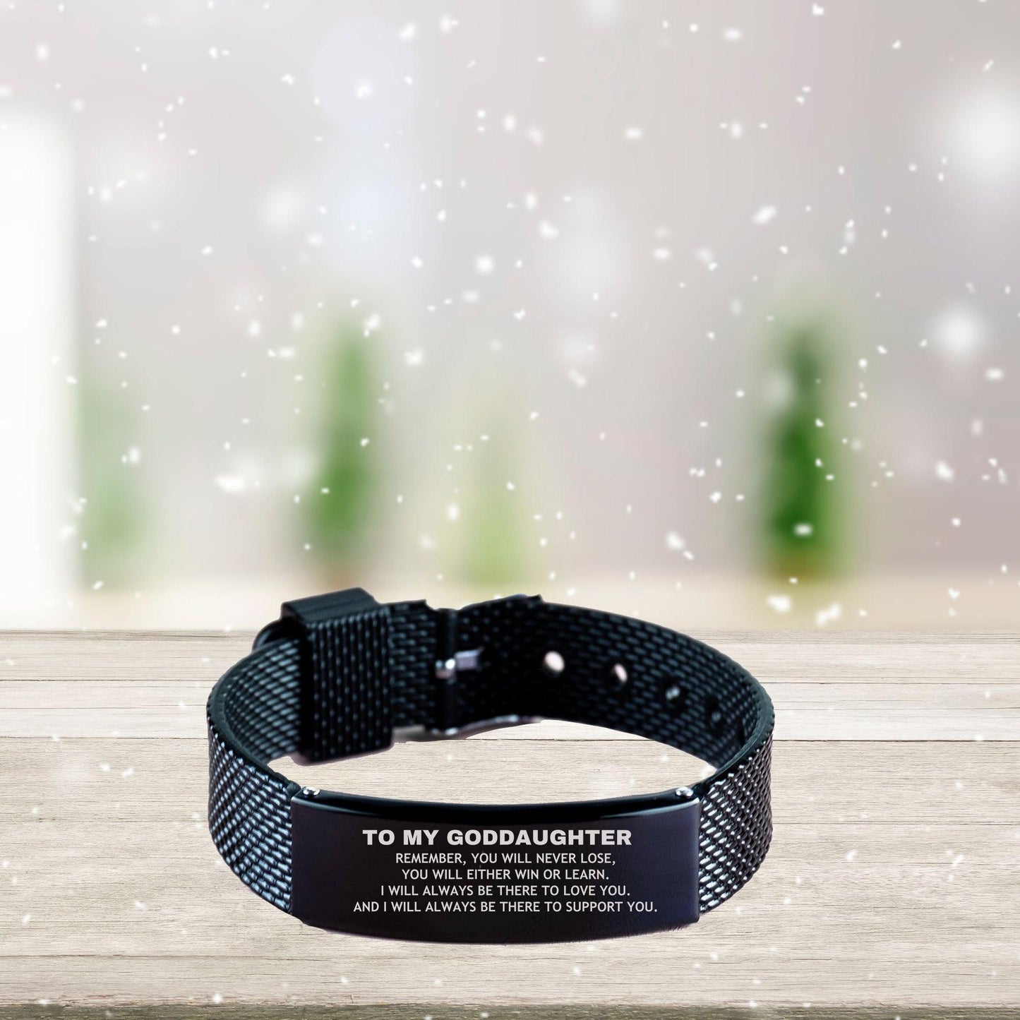 Goddaughter Gifts, To My Goddaughter Remember, you will never lose. You will either WIN or LEARN, Keepsake Black Shark Mesh Bracelet For Goddaughter Engraved, Birthday Christmas Gifts Ideas For Goddaughter X-mas Gifts - Mallard Moon Gift Shop