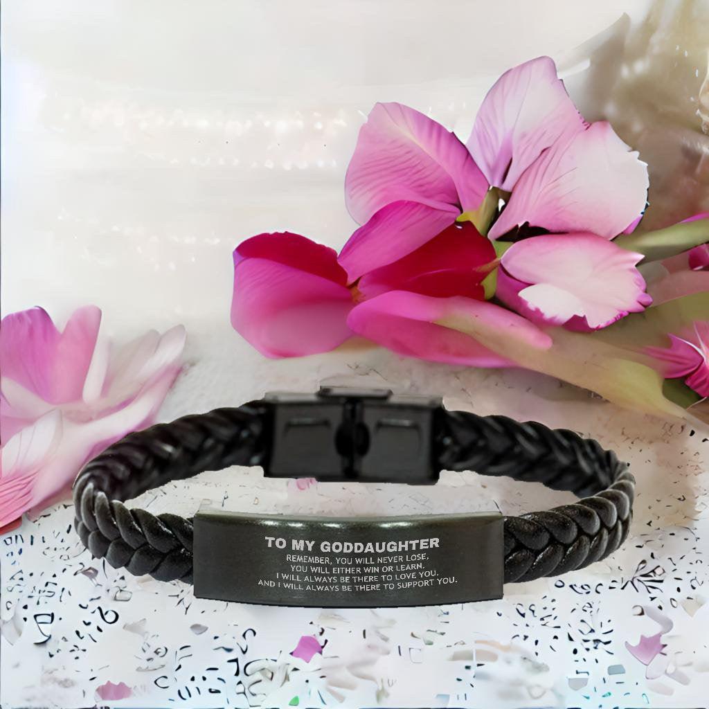 Goddaughter Gifts, To My Goddaughter Remember, you will never lose. You will either WIN or LEARN, Keepsake Braided Leather Bracelet For Goddaughter Engraved, Birthday Christmas Gifts Ideas For Goddaughter X-mas Gifts - Mallard Moon Gift Shop