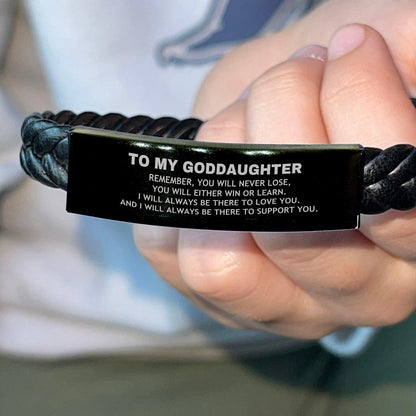 Goddaughter Gifts, To My Goddaughter Remember, you will never lose. You will either WIN or LEARN, Keepsake Braided Leather Bracelet For Goddaughter Engraved, Birthday Christmas Gifts Ideas For Goddaughter X-mas Gifts - Mallard Moon Gift Shop