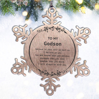 Godson Snowflake Ornament Gifts, To My Godson You are braver than you believe, stronger than you seem, Inspirational Gifts For Godson Ornament, Birthday, Christmas Gifts For Godson Men Women - Mallard Moon Gift Shop