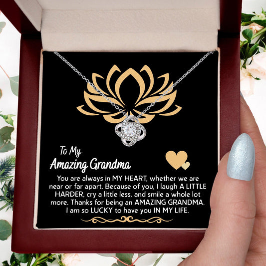 To My Amazing Grandma You Are Always in My Heart Love Knot Pendant Necklace