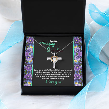 To My Amazing Grandma I am Grateful Cross Pendant Necklace