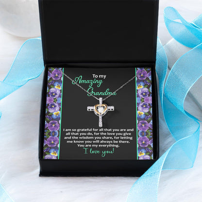 To My Amazing Grandma I am Grateful Cross Pendant Necklace