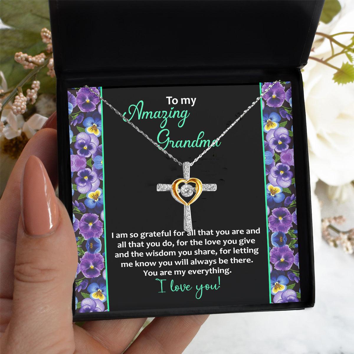 To My Amazing Grandma I am Grateful Cross Pendant Necklace